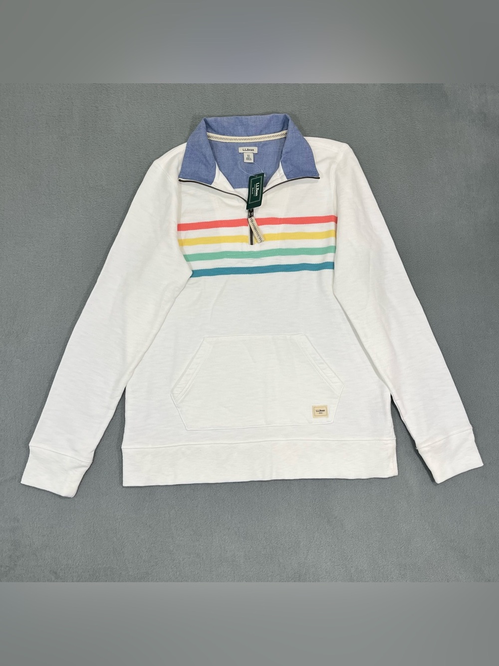NEW LL Bean Peaks Island 1/4 Zip Sweatshirt Womens XS Stripe French Terry Cotton